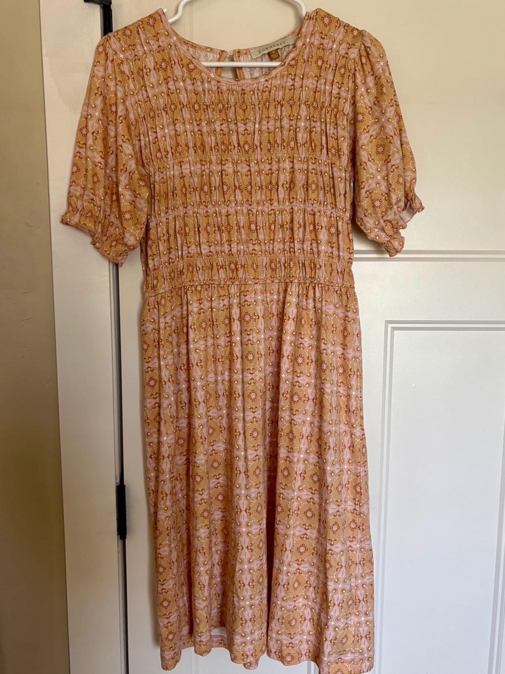 Women’s Smocked Puff-Sleeve Midi Dress - Peach Floral